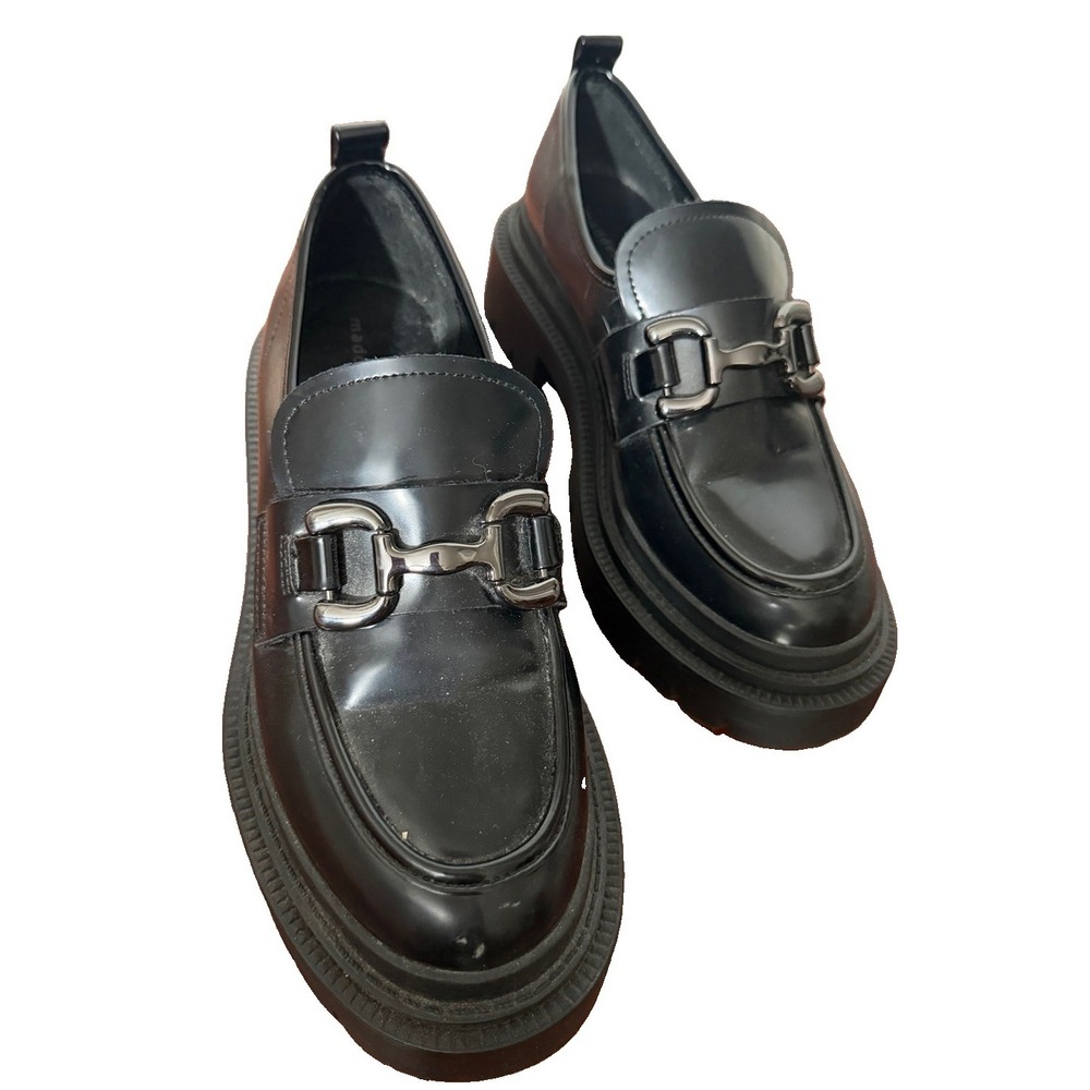 Madden Girl Malone Womens 9 Black Chunky Lug Sole Horsebit Platform Loafers Y2K